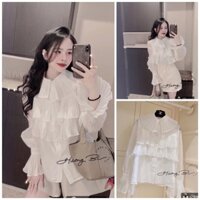 Áo tơ bèo tiểu thư babydoll xếp tầng loe cổ tay