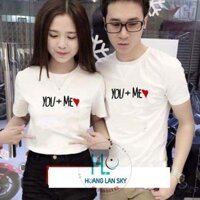 ÁO trắng ĐÔI áo cặp thun cotton YOU + ME và 2 trái tim đỏ ( GIÁ 2 ÁO)