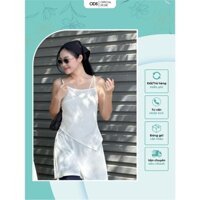 Áo trắng thun gân ODS thiết kế set on set crop vạt chéo cổ lệch, ở trong dài xẻ sau đan dây lưng cổ yếm trẻ trung - DR5