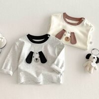 Áo Trẻ Em Dài Tay Quần Áo Hoạt Hình Siêu Dễ Thương Chó Con Mở Vai Nút Áo Thun Mùa Xuân Thu 2025 Quần Áo Bé Dễ Thương Thời Trang Căn Cứ