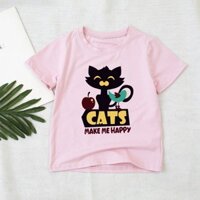 Áo trẻ em in nhiệt Cats Make Me Happy , áo thun trẻ em ngắn tay nhiều màu- ATE04