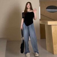 áo trễ vai áo trễ vai nữ Áo phông trễ vai size lớn 300jin cho nữ áo hở vai phong cách không quy tắc che bụng cho người béo mùa hè