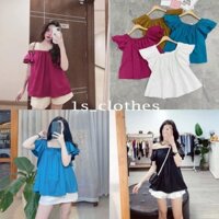 Áo Trễ Vai Cánh Tiên Tay Bèo Tầng Mặc 2 Kiểu Áo Kiểu Nữ Phối Quần Sooc Chân Váy Trẻ Trung Năng Động Cá Tính