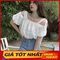 Áo Trễ vai Chất Xốp Croptop Tay Bồng 2 Dây Thắt Nơ M2897 - Yamy888