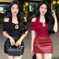 Áo Trễ Vai Cổ Yếm Nữ Áo Body Nữ Tay Cộc Trễ Vai Cổ Yếm Tôn Dáng Chất Tăm Dằy Dặn Nữ Minefashion AO0093