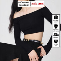 Áo Trễ Vai Croptop Nữ Tay Dài Dáng Ôm Body Chất Cotton Siêu Dày Đứng Form