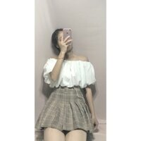 Áo trễ vai croptop tay bồng Belly White xinh