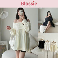 Áo trễ vai dài tay xếp ly ngực phong cách Ullzang mặc đi chơi siêu xinh - Blossie.studio