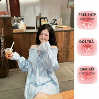 Áo trễ vai dáng babydoll Levie Áo tay phồng tay dài nữ form áo dấu quần phối dây đan bánh bèo