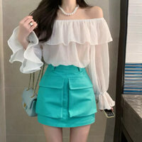 áo trễ vai form rộng vải voan xốp