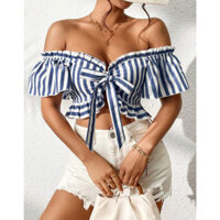 Áo Trễ Vai Kẻ Sọc Croptop Cột Nơ Quyến Rũ – Phong Cách Biển Hè Năng Động