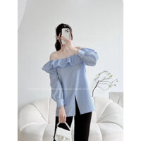 Áo trễ vai kẻ xanh  - By GOON thiết kế cao cấp