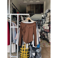 Áo Trễ Vai Khuy Len Lông Thỏ Siêu Hot