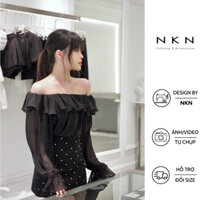 Áo trễ vai NKN Alice màu đen, thiết kế trễ vai bèo ngực, chất liệu cao cấp