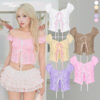 Áo trễ vai nữ vải thô boi co giãn phối dây nơ thời trang mùa hè MONÁ - LANA VER 2