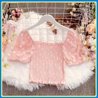 Áo trễ vai phong cách hàn quốc QK11 - Áo trễ vai nữ tay phòng hàn quốc - Hồng