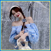 Áo trễ vai phong cách hàn quốc QK11 - Áo trễ vai nữ tay phòng hàn quốc - xanh