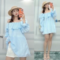 Áo trễ vai sọc bèo ngực oversz