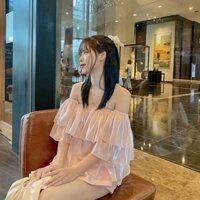 áo trễ vai tay bồng croptop