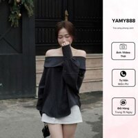 Áo Trễ Vai Tay Dài Họa Tiết Kẻ Phong Cách Dáng Xòe Hàng Quảng Châu Ap171 - Yamy888