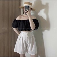 Áo trễ vai tay phồng hai lớp , áo croptop nữ trễ vai tay phồng Quảng Châu