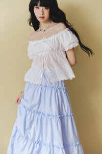 Áo trễ vai tay phồng - Trắng - T1109