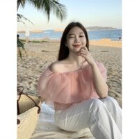 Áo trễ vai voan Hàn, áo bẹt vai phong cách Hàn Quốc che bắp tay dễ diện đồ