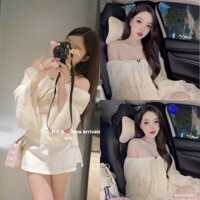 Áo trễ vai voan tơ ren hoa cao cấp, Áo kiểu nữ hở vai tầng tiểu thư sang chảnh [A11]