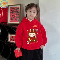 Áo trùm đầu IQ Angel Boys Họa tiết rõ ràng Thảm thực vật và dày dặn Quần áo chúc mừng năm mới Ấm áp mùa thu đông