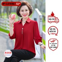 Áo Trung Niên Nữ A449, Mẫu Áo Trung Niên Cổ Sơ Mi Tay Lỡ Kèm Phụ Kiện Trang Nhã | Thời Trang Trung Tuổi U50