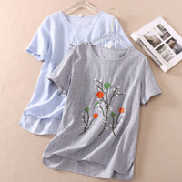 Áo trung niên nữ chất liệu Linen tay ngắn thêu hoa Haint Boutique ALE21 - xanh