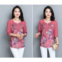 Áo trung niên nữ cho mẹ  sẵn hàng ms A165, sơ mi thêu co giãn, form suông dễ mặc