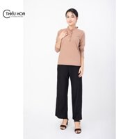 Áo Trung Niên Nữ dài tay thiết kế cổ nhún bèo, chất liệu cotton thoáng mát thương hiệu Thiều Hoa K1107