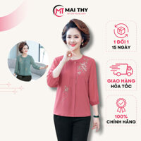 Áo Trung Niên Nữ MAI THY A811, Kiểu Áo Trung Niên Cho Mẹ Tay Lỡ Cổ Tròn Xếp Ly Thêu Hoa | Thời Trang Trung Niên U50