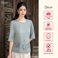 Áo trung niên thiết kế thanh nhã nhẹ nhàng chất liệu Linen gân tre thương hiệu Thiều Hoa AN4L0428