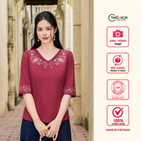 Áo trung niên thiết kế thanh lịch sang trọng chất liệu Linen gân tre thương hiệu Thiều Hoa AN4L0343