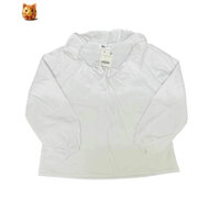 Áo vải kaki dài tay form baby doll màu trắng cổ ren bèo