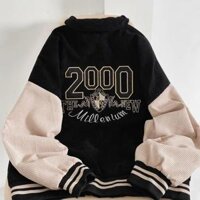 Áo varsity jacket Unisex Form rộng nhung tăm 2 lớp Hình thêu 100 Blue v4 Áo khoác bomber nam nữ 2000 Bóng chày ÁO KHOÁC  NHUNG GÂN Thêu 2000  Ảnh Thật