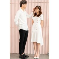 Áo váy đôi nam nữ 🌼FREESHIP🌼 Đồ đôi Hàn Quốc chụp ảnh cưới đẹp màu trắng cho cô dâu chú rể