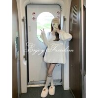Áo váy len lông thỏ dáng dài