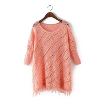 Áo váy len móc lưới A046 tay lỡ tua rua-đỏ tôm Hàng nhập QC