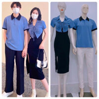 Áo váy thun cặp đôi màu xanh navy, váy nữ dáng dài xẻ sang xinh_kèm hình thật 🌸