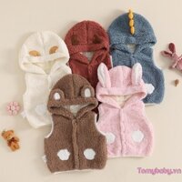 Áo Vest Cho Bé Trai Bé Gái Lông Cừu Hoạt Hình Hình Hình Động Vật Có Mũ Trùm Đầu Áo Khoác Thu Đông Không Tay Áo