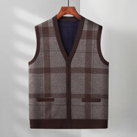 Áo vest cổ V cho nam, phong cách Hồng Kông, retro, cho người trung niên và người cao tuổi, dáng rộng, trẻ trung, đẹp trai, áo vest đan thoải mái