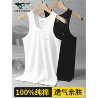 Áo vest cotton nguyên chất Septwolves cho nam, áo lót mùa hè, áo trong, áo ngoài, áo tank top thể thao rộng rãi, thoáng khí, áo sơ mi cho ông già