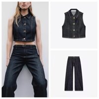 Áo Vest Denim ngắn nữ Zara Spring8228024Quần jean cạp cao có thắt lưng7484051