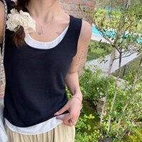 Áo vest hai mảnh giả cho phụ nữ, áo khoác ngoài mùa hè, dây đeo vai rộng mới, che ngực bên, áo dệt kim racerback, phong cách phổ biến, 7XV9