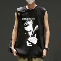 Áo vest in cho nam phong cách Hàn Quốc cổ tròn retro thời trang rộng rãi