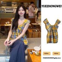 Áo Vest kẻ sọc màu vàng Áo khoác ngoài không tay dáng rộng