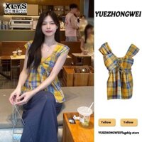 Áo Vest kẻ sọc màu vàng Áo khoác ngoài không tay dáng rộng